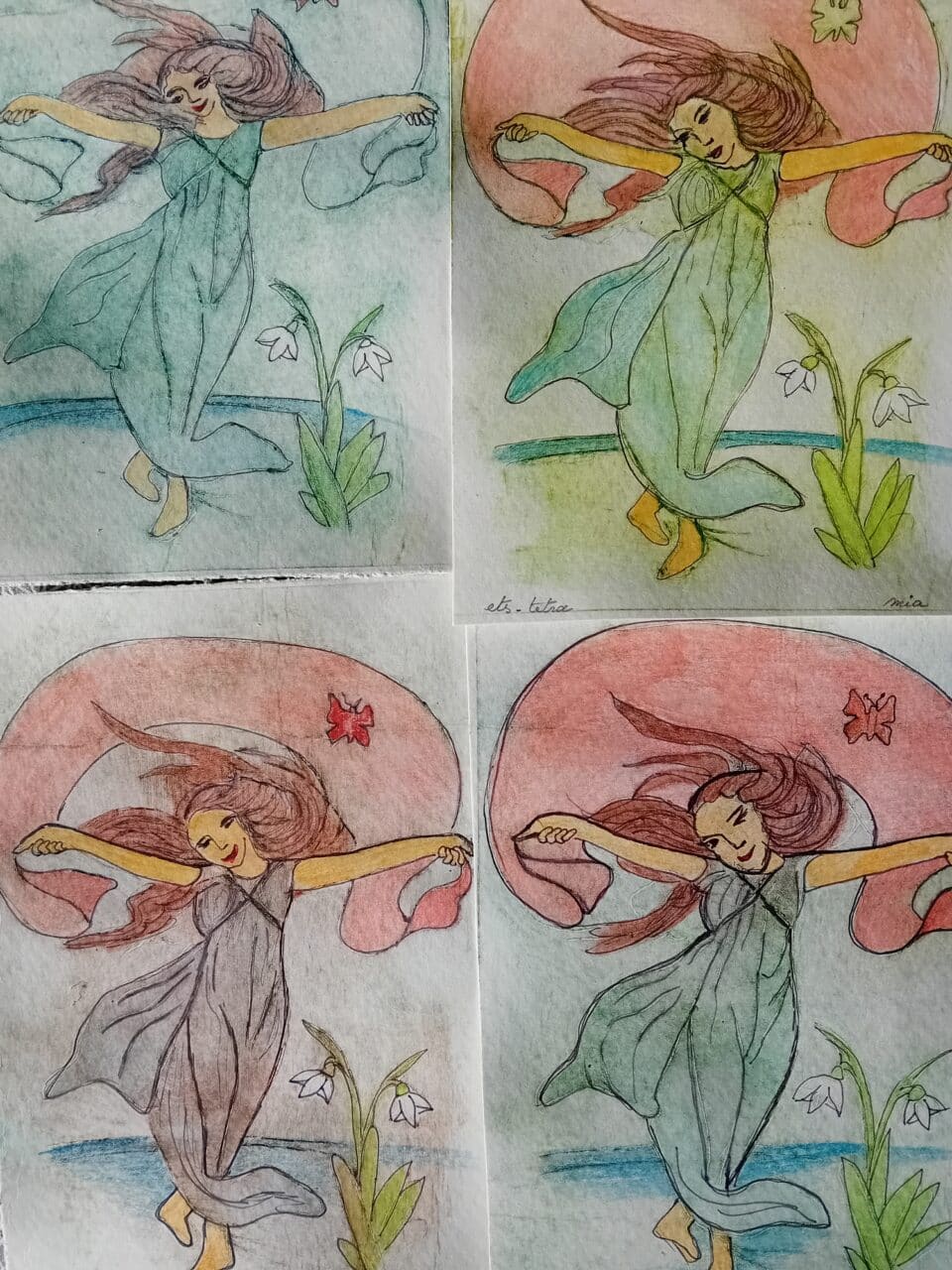 Ets van godin met tetra brick gemaakt, op 4 verschillende manieren ingkleurd