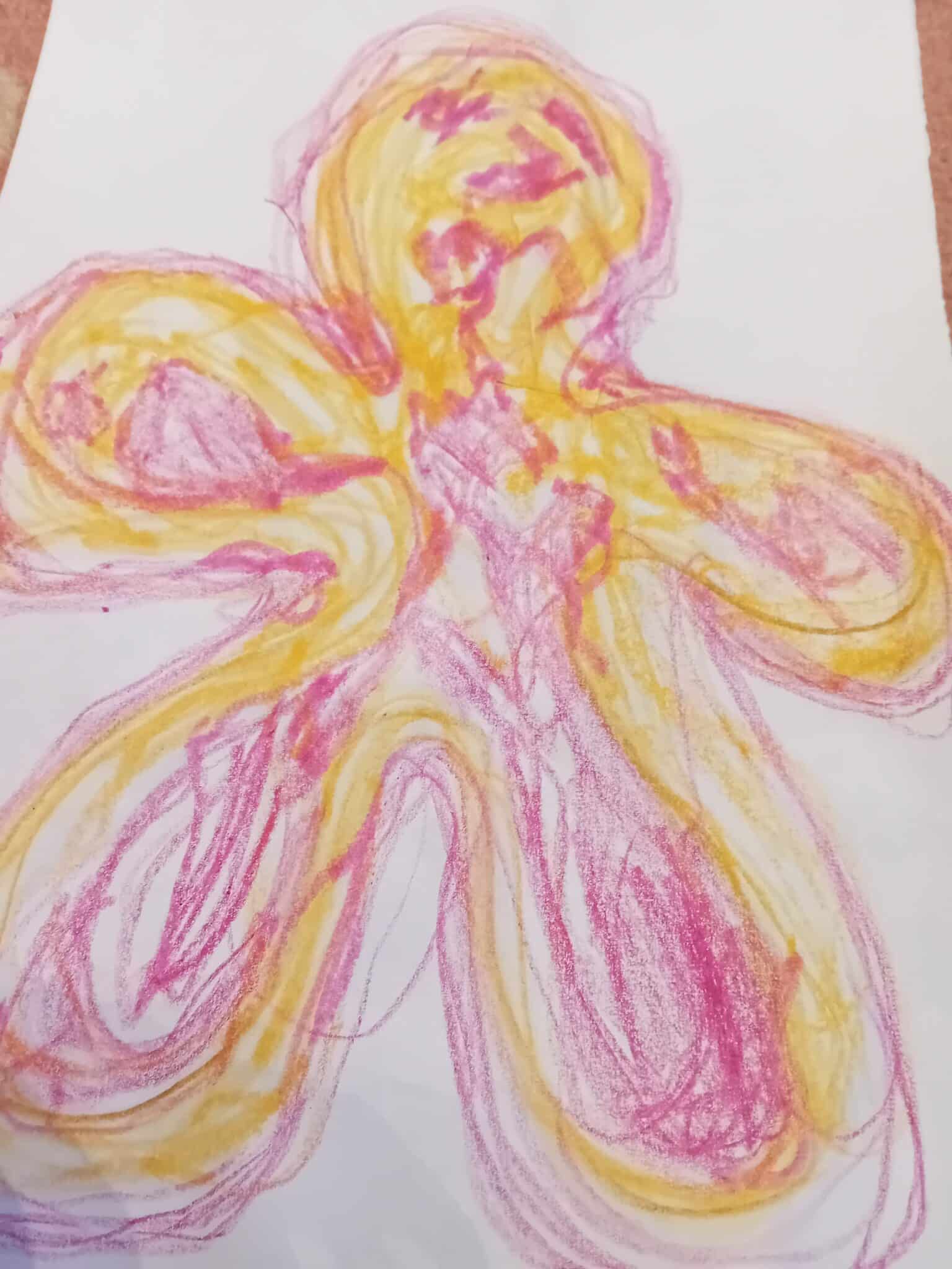 intuitief tekenen, pop met de linker hand getekend zonder te kijken
